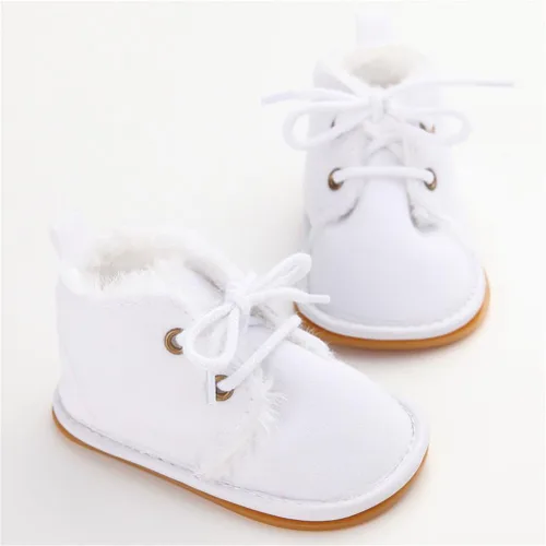Miniatura 4 de ESTAMICO Zapatos de invierno para bebé, botas con cordones con suela de hule, afelpados