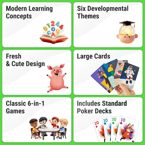 Miniatura 2 de rokt&razo Juego educativo de cartas para niños 6 en 1, juego de memoria del alfabeto, Slap Jack, Go Fish, Crazy Eights, War, Ghost Out