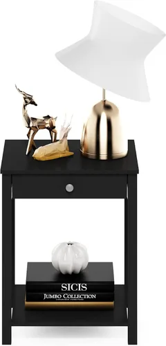 Miniatura 4 de Furinno Classic - Mesa auxiliar con cajón, paquete de 1 unidad, americano