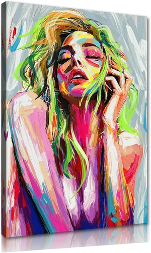 Miniatura 16 de Lienzo abstracto moderno para pared, póster de niña en vestido rojo caminando con paraguas azul, obra de arte para la decoración de pared
