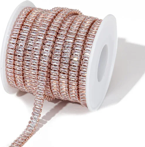 Miniatura 47 de 1 yarda de cadena estrecha de diamantes de imitación de zircón de cristal, adorno rectangular de cuentas para costura, manualidades, decoración