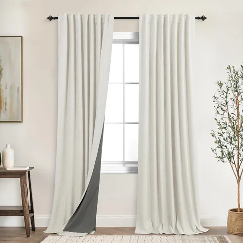 Miniatura 73 de KOUFALL - Cortinas de medio estilo francés de lino para ventana, juego de 2 cortinas cortas de 40 pulgadas de longitud, para privacidad, cortinas