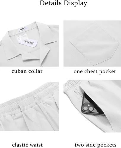 Miniatura 5 de COOFANDY Conjunto de 2 piezas para hombre, camisas de manga corta con botones, trajes casuales de playa