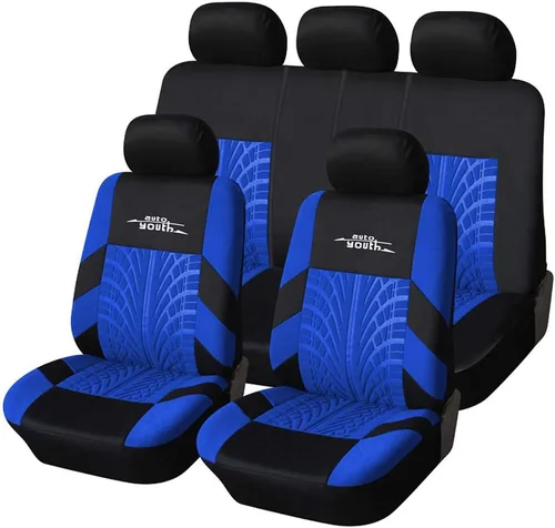 AUTOYOUTH - Juego completo de fundas para asientos de auto, fundas para asientos delanteros y asiento trasero dividido para mujer, juego de Azul