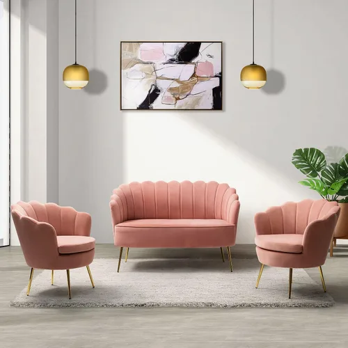 Miniatura 26 de HULALA HOME Silla decorativa moderna de terciopelo con respaldo en forma de concha, bonito sillón para sala de estar, dormitorio con patas doradas