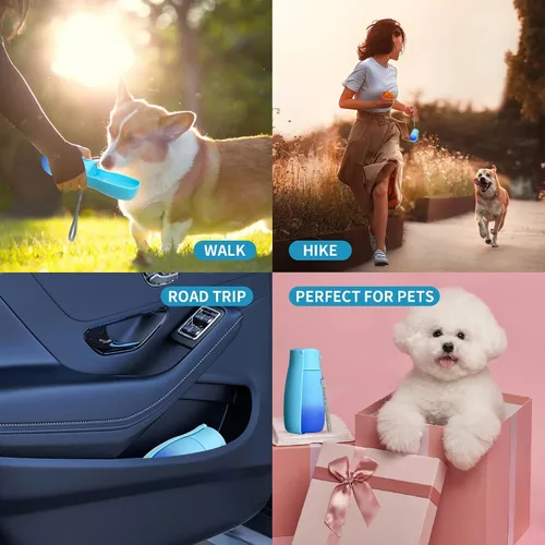 Miniatura 7 de Botella de agua para perros, cuenco de agua de viaje para cachorros, dispensador de agua portátil a prueba de fugas para cachorros, botella de agua