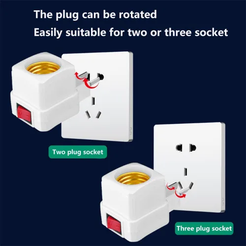 Miniatura 5 de Adaptador de extensión de enchufe E26/E27 con interruptor, enchufe de luz enchufable, convierte la toma de corriente a enchufe de bombilla