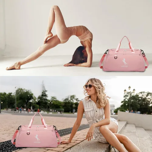 Miniatura 9 de Marengo Bolsa de gimnasio para mujeres y hombres, bolsa de viaje ligera con compartimento para zapatos y húmedos, para viajes, deportes, baile, yoga