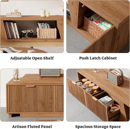 Miniatura 5 de Epecoya Soportes de TV extensibles de 98 pulgadas para sala de estar, soporte de TV extralargo de madera con estante y cajones ajustables, consola