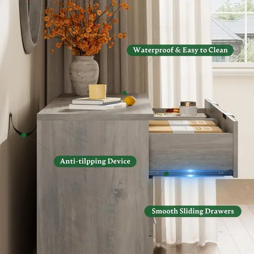 Miniatura 6 de Xixini Cómoda acanalada con 6 cajones, cómoda moderna de 54 pulgadas de ancho con mango de metal, soporte de TV de madera, organizador