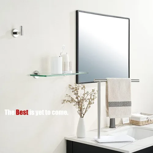 Miniatura 4 de JQK Estante de cristal para baño cromado, almacenamiento de ducha de vidrio templado de 16 x 5 pulgadas, montaje en pared cromado pulido de acero