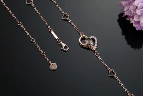 Miniatura 4 de OneSight Pulsera de proyección de corazón para mujer, joyería de plata de ley 925, pulsera o tobillera con memoria de amor, 100 idiomas diferentes