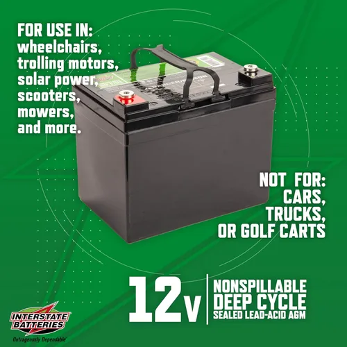 Miniatura 3 de Interstate Batteries - Batería de ciclo profundo AGM de 12V 35AH de ácido plomo sellado (DCM0035), con terminales de inserción