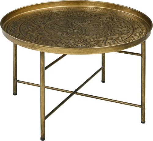Mesa auxiliar redonda de 24 pulgadas con bandeja martillada, mesa central de metal vintage para sala de estar, dormitorio, mesa auxiliar, dorada