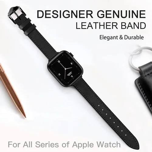 Miniatura 3 de JR.DM Correas de cuero delgadas compatibles con Apple Watch Band 1.496 in 1.575 in 1.614 in 1.654 in 1.732 in 1.772 in 1.811 in 1.929 in, correa