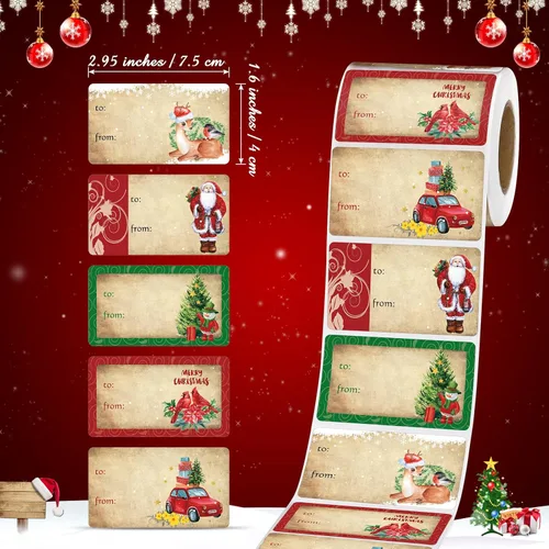Miniatura 5 de Outus 500 Piezas Etiquetas de Navidad Etiquetas de Regalo Autoadhesivas para Regalos de Navidad Etiquetas de Nombre de Navidad Pegatinas para Papel