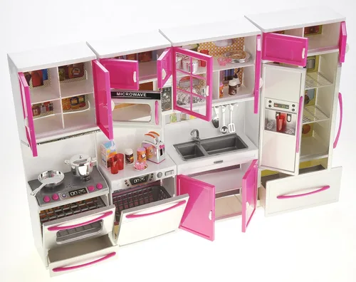 Miniatura 3 de PowerTRC Juego de juguetes de cocina para muñecas, mini juguete moderno de cocina, juego de accesorios con luz y sonido realistas para niños