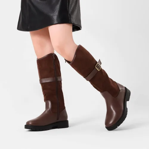 Miniatura 4 de DREAM PAIRS Botas de equitación de moda con hebilla alta hasta la rodilla para niñas