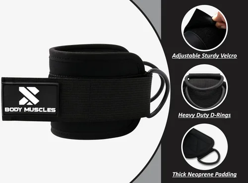 Miniatura 5 de Correas de tobillo para máquinas de cable para mujeres y hombres – Accesorio de cable de tobillo para gimnasio para patadas, entrenamientos de Negro