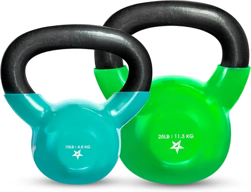 Miniatura 10 de Yes4All - Juego de pesas rusas recubiertas de vinilo, set combinado para entrenamiento corporal completo, fuerza de agarre, flexiones y ejercicios