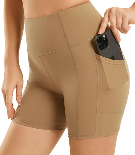 Persit - Pantalones cortos de yoga de cintura alta para mujer con bolsillos laterales e interiores, no transparentes, pantalones cortos atléticos