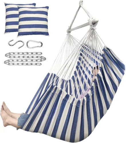 Miniatura 11 de ADVOKAIR Silla hamaca colgante silla columpio de cuerda XXL – Máximo 500lbs, silla hamaca columpio grande de 70in – Barra separadora de acero