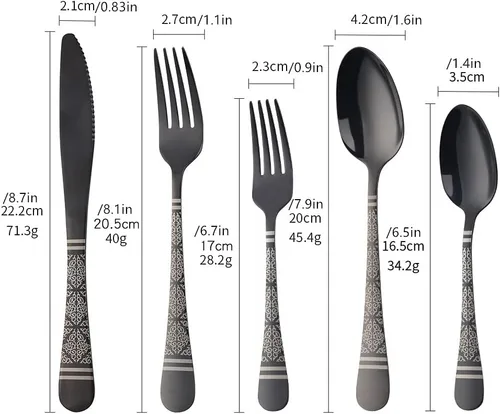 Miniatura 7 de Christmas Gift Black Hammered Flatware Sets for 4, 20 Pieces Unique Pattern Design Stainless Steel Cutlery Silverware Set Includes Dinner