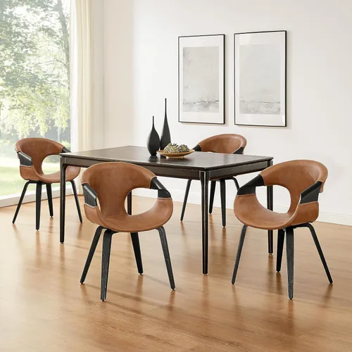 Miniatura 7 de Art Leon Mid Century - Silla de escritorio moderna sin ruedas, silla de escritorio de madera tapizada de piel sintética, silla de oficina con patas