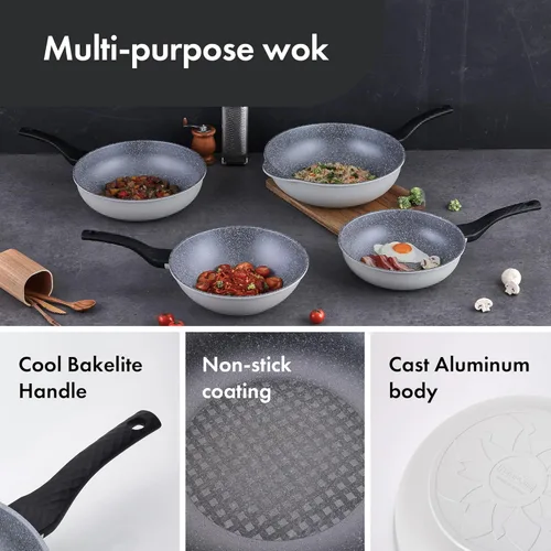 Miniatura 3 de Neoflam Wok antiadherente de aluminio fundido – Sartén ligera y duradera, revestimiento antiadherente saludable, fácil de limpiar, apto