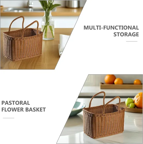 Miniatura 3 de VOSAREA Cesta de mano tejida para almacenamiento y arreglo floral, contenedor decorativo para el hogar, estilo japonés, cesta de picnic para uso