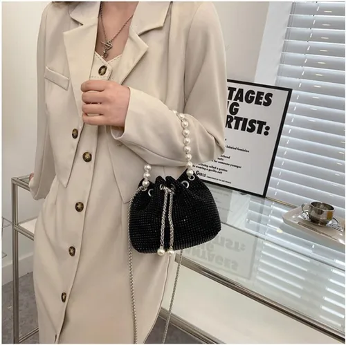 Miniatura 4 de Mini bolso cruzado de noche para mujer, bolso de mano brillante con correa de perlas