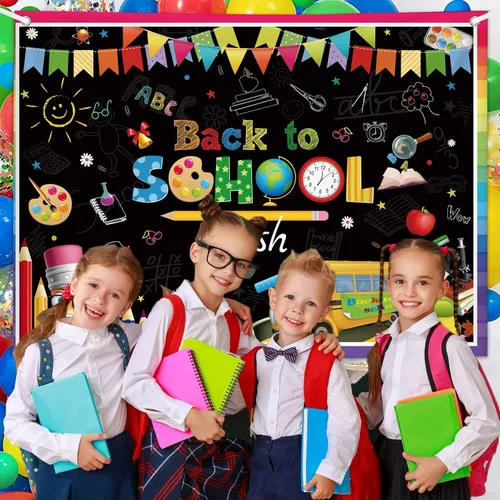 Miniatura 5 de AIBIIN Fondo de fiesta de regreso a clases, 7 x 5 pies, primer día de escuela, preescolar, jardín de infantes, decoración de fiesta, pizarra, aula