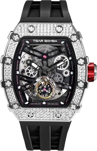Miniatura 6 de Tonneau - Reloj automático para hombre, reloj de esqueleto de lujo para hombre, mecánico, resistente al agua, analógico, reloj de pulsera
