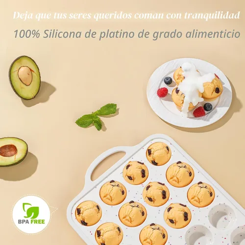 Miniatura 8 de Moldes de silicona para magdalenas con marco reforzado de metal - 24 tazas, moldes de silicona duraderos para magdalenas, cupcakes, libres de BPA