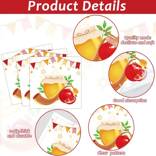 Miniatura 3 de gisgfim 96 piezas de platos y servilletas Rosh Hashanah, suministros para fiestas Shana Tova, juego de vajilla para los días santos, decoraciones