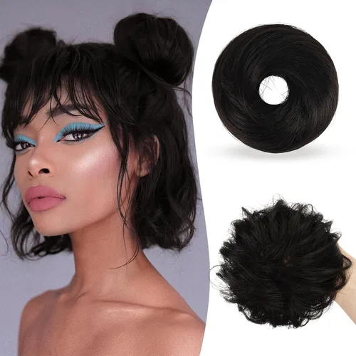 Miniatura 42 de Sofeiyan 2 piezas de extensión de cabello rizado ondulado en forma de moño desordenado, mini moño desordenado con banda elástica, peluca sintética
