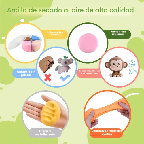 Miniatura 4 de Kit de arcilla seca al aire, 12 arcillas para modelar de animales para niños, arcilla Model Magic con herramientas de escultura y tutoriales, segura