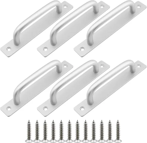 Miniatura 11 de Semetall Paquete de 2 manijas de puerta tipo granero de 5.039 in (5 pulgadas) con orificio central de aleación de aluminio sin perforaciones