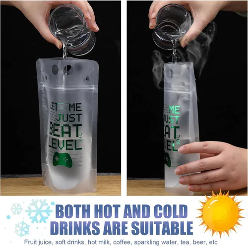 Miniatura 5 de 24 bolsas de plástico transparente para bebidas con pajitas, bolsas reutilizables para decoración de cumpleaños, videojuegos, fiestas, regalos
