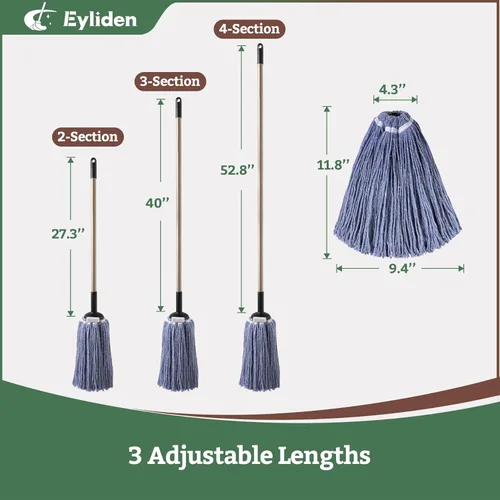Miniatura 6 de Eyliden Trapeador de suelo resistente, reemplazo no táctil, 2 cabezales de algodón reutilizables, 4 estropajos, mopas industriales húmedas y secas