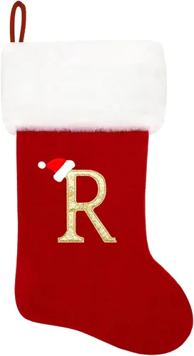 Miniatura 210 de Calcetines de Navidad bordados de 20 pulgadas con monograma, terciopelo negro con puño de felpa blanca supersuave, adornos clásicos para decoración