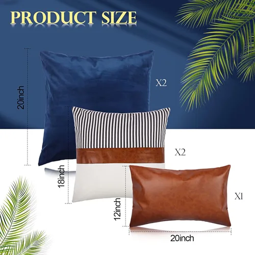 Miniatura 2 de Tradder Juego de 5 fundas de almohada decorativas de 20 x 20 pulgadas, 18 x 18 pulgadas, 12 x 20 pulgadas, modernas, de piel sintética y lino a