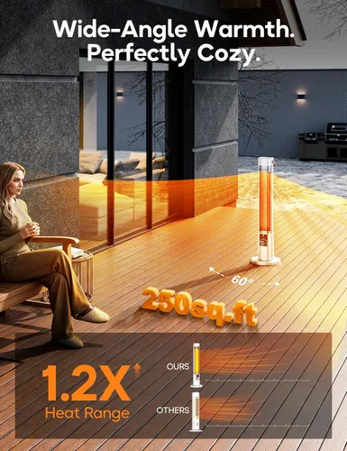 Miniatura 2 de Calentador de exterior para patio, calentadores infrarrojos eléctricos de 1500 W para porche, garaje, uso en interiores, temporizador de 9 horas