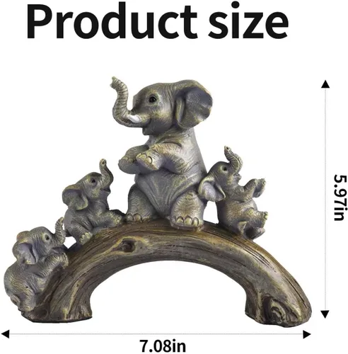 Miniatura 4 de Lindas estatuas de elefante amarillo para decoración del hogar, el elefante de la buena suerte y sus tres hijos están jugando en un puente