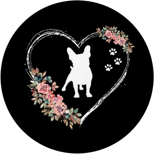 Miniatura 3 de Bulldog francés con huellas y flores en PopSockets negros intercambiables PopGrip
