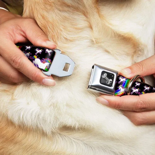 Miniatura 8 de Buckle-Down Collar de perro con hebilla de cinturón de seguridad, unicornios/arco iris negro, 1 pulgada de ancho, se adapta a cuello de 9 a 15
