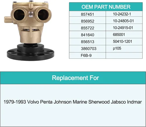 Miniatura 5 de Bomba de agua montada cigüeñal 857451 856513 841640 F6B-9 para 1979-1993 Volvo Penta OMC V8 Johnson 10-24930-01 10248051 102494601 Marine Sherwood