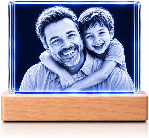 Foto de cristal 3D personalizada | Regalo de imagen de vidrio grabada con láser personalizada para papá, mamá, esposa, él, ella | Ideal para boda,