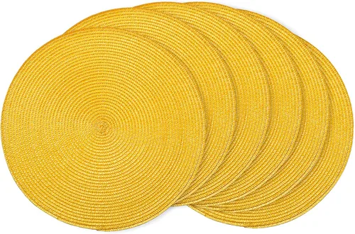 AHHFSMEI Juego de 6 manteles individuales redondos trenzados de 15 pulgadas para mesas de comedor, tejido natural, resistentes al calor, color