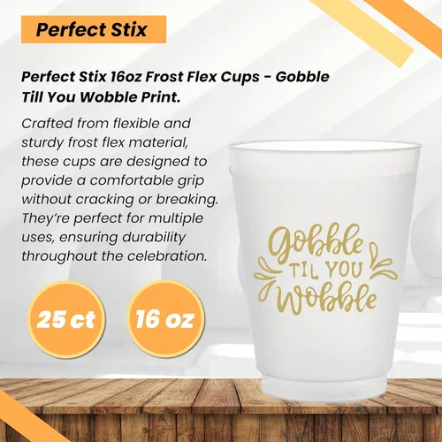 Miniatura 2 de Perfect Stix Vasos Flex Frost de 16oz con impresión Gobble Till You Wobble – Paquete de 25